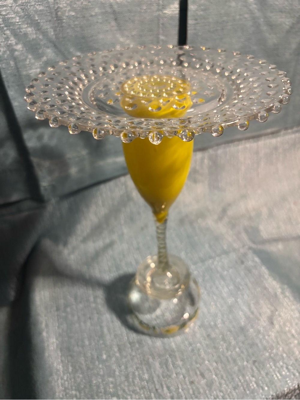 Yellow Glass Pedestal Dessert Stand by